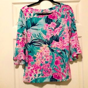 Lilly Pulitzer Waverly top ruffle sleeve Size M